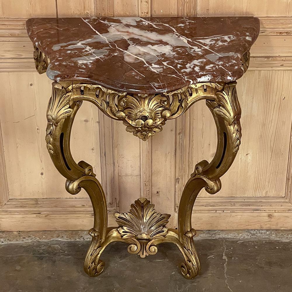 19th Century French Louis XV Giltwood Marble Top Console For Sale 10