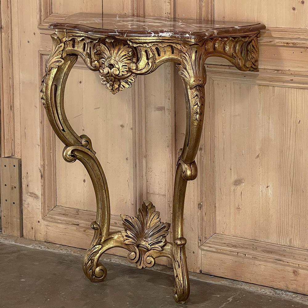 19th Century French Louis XV Giltwood Marble Top Console In Good Condition For Sale In Dallas, TX