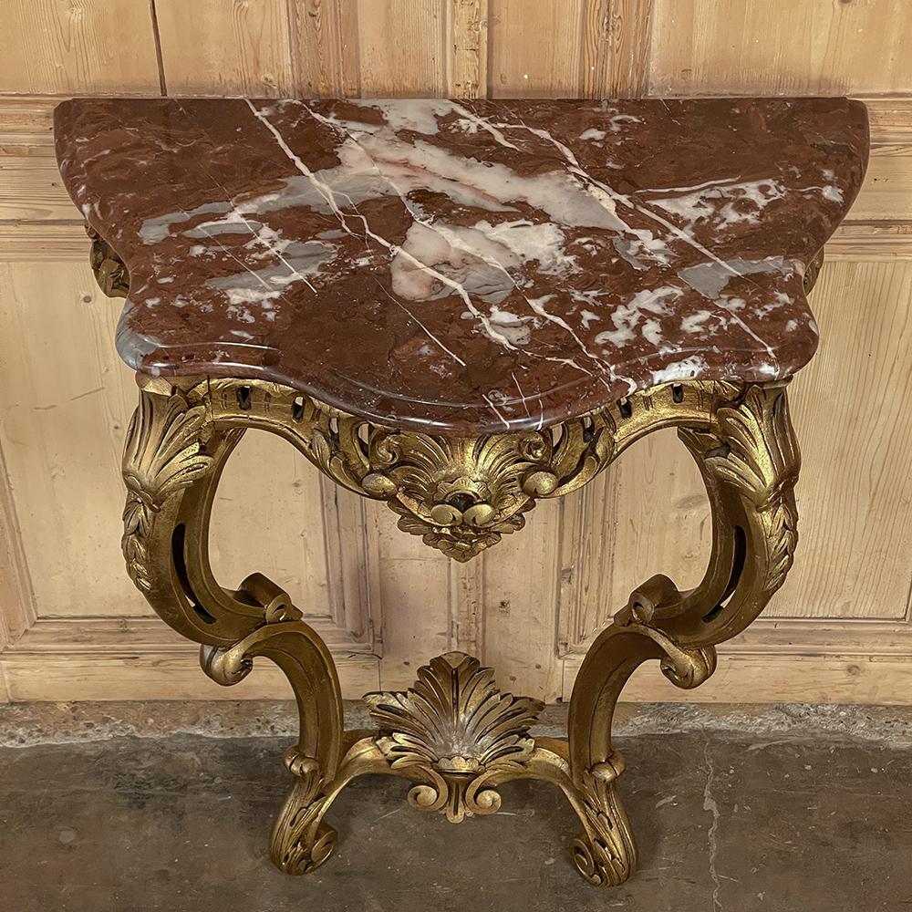 Late 19th Century 19th Century French Louis XV Giltwood Marble Top Console For Sale