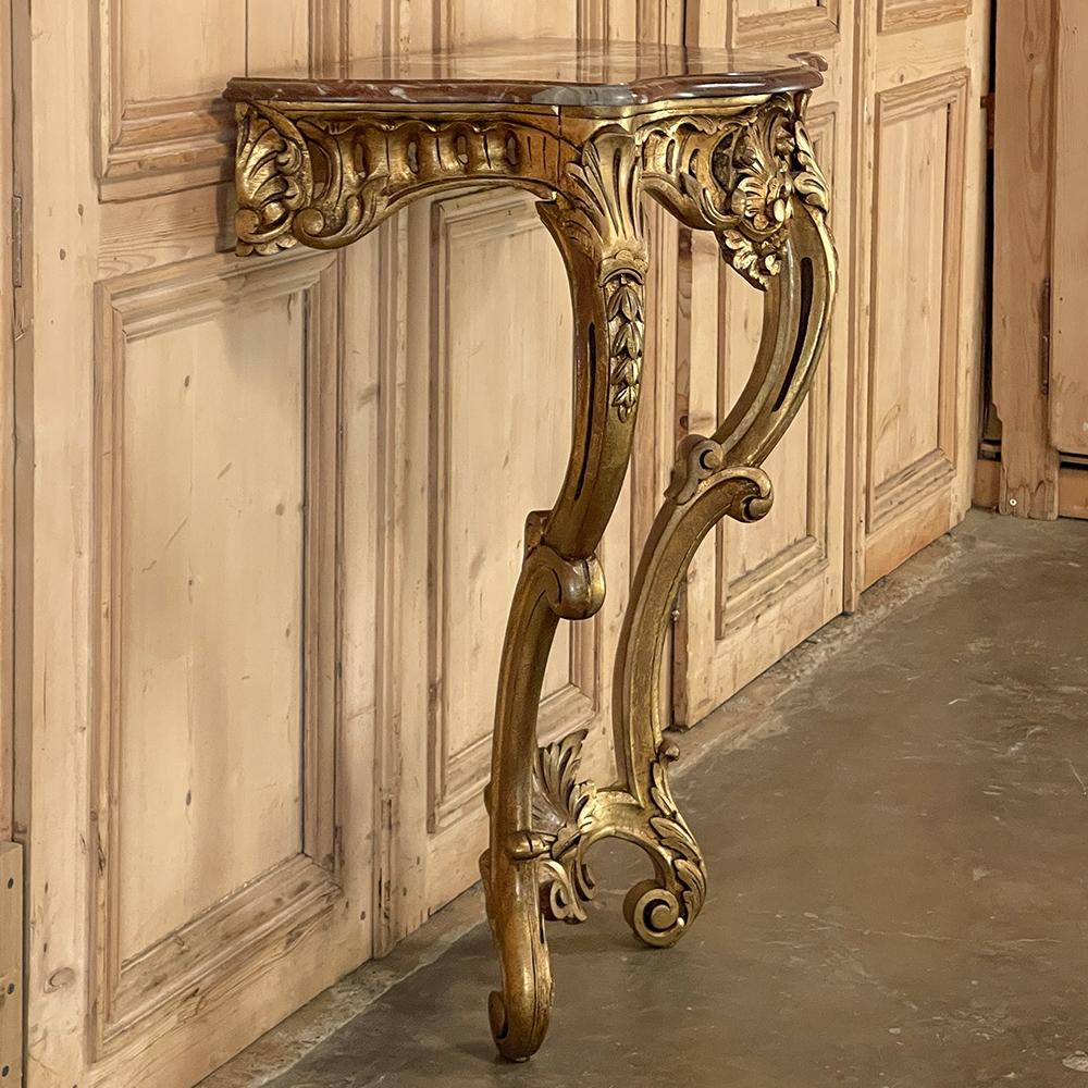 19th Century French Louis XV Giltwood Marble Top Console For Sale 1