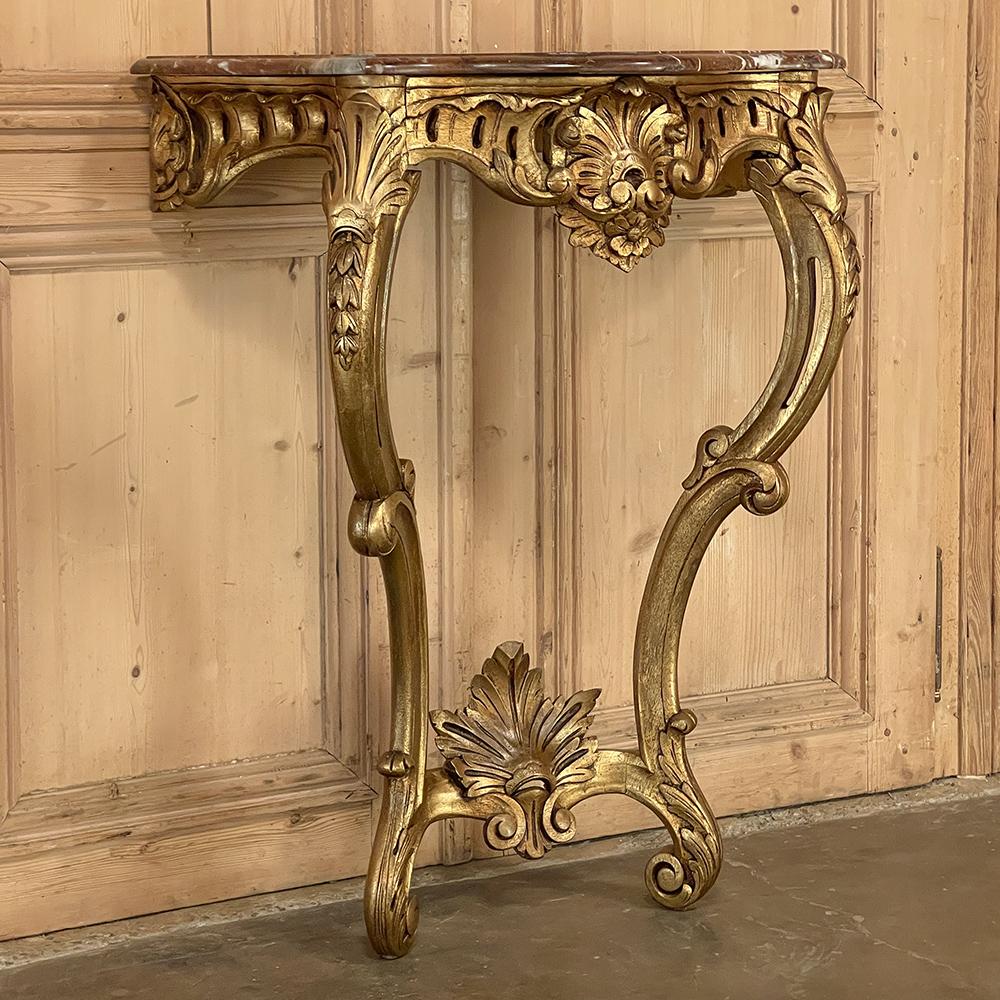 19th Century French Louis XV Giltwood Marble Top Console For Sale 2