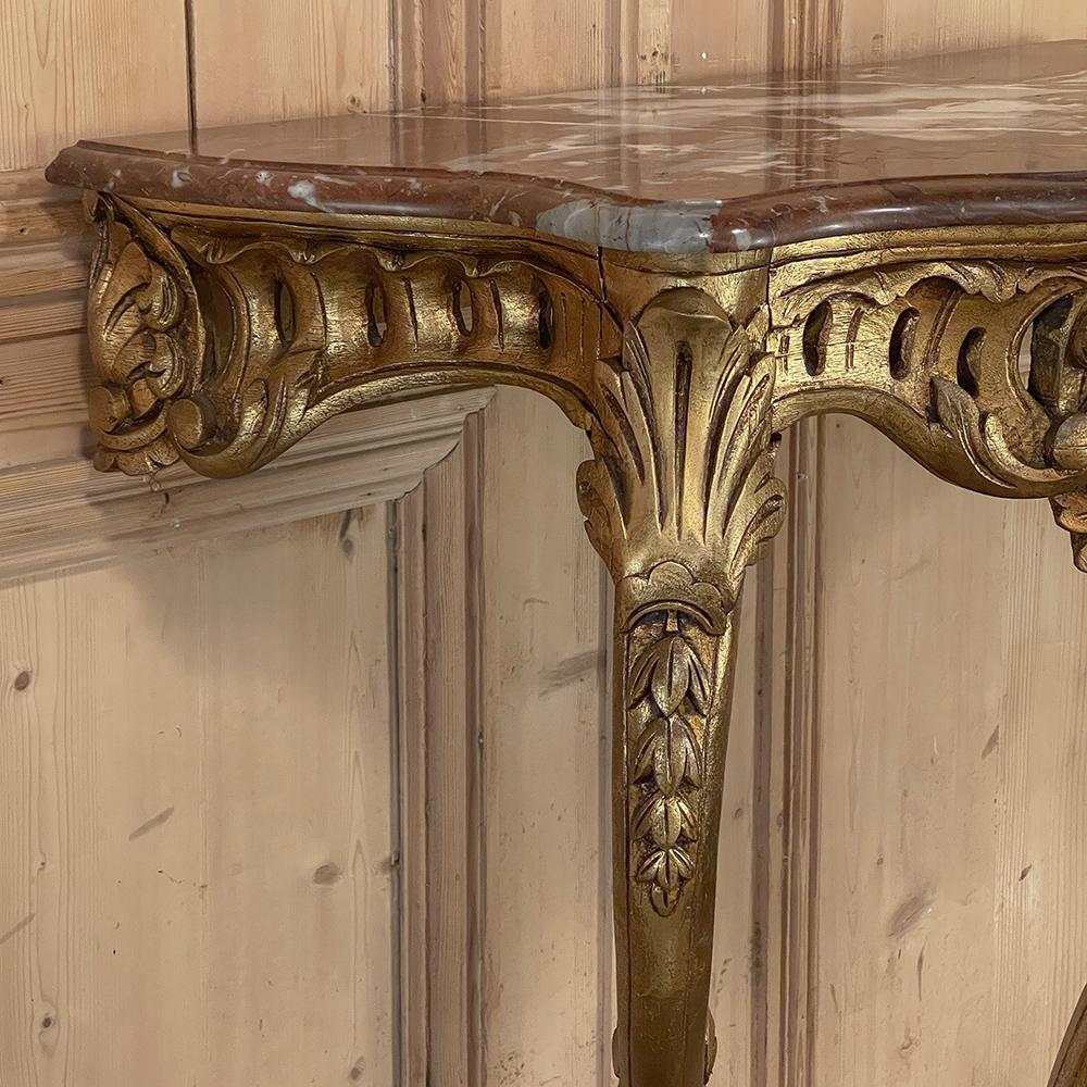 19th Century French Louis XV Giltwood Marble Top Console For Sale 3