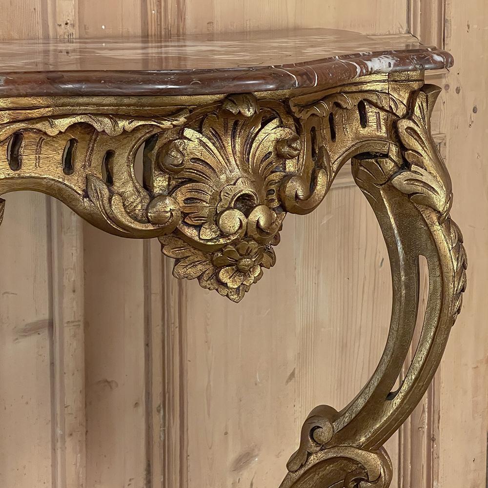 19th Century French Louis XV Giltwood Marble Top Console For Sale 4