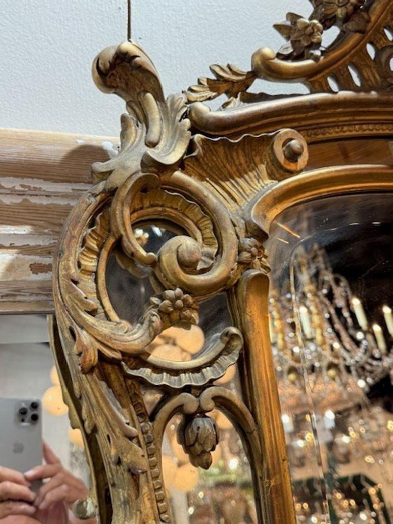 Espejo francés de madera dorada Luis XV del siglo XIX Tallado en venta