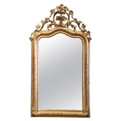 19th Century French Louis XV Giltwood Mirror with Carved Grape and Vine Crest