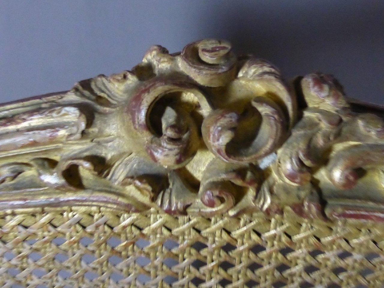 Gilt 19th Century French Louis XV Golden Wood and Caned Armchair