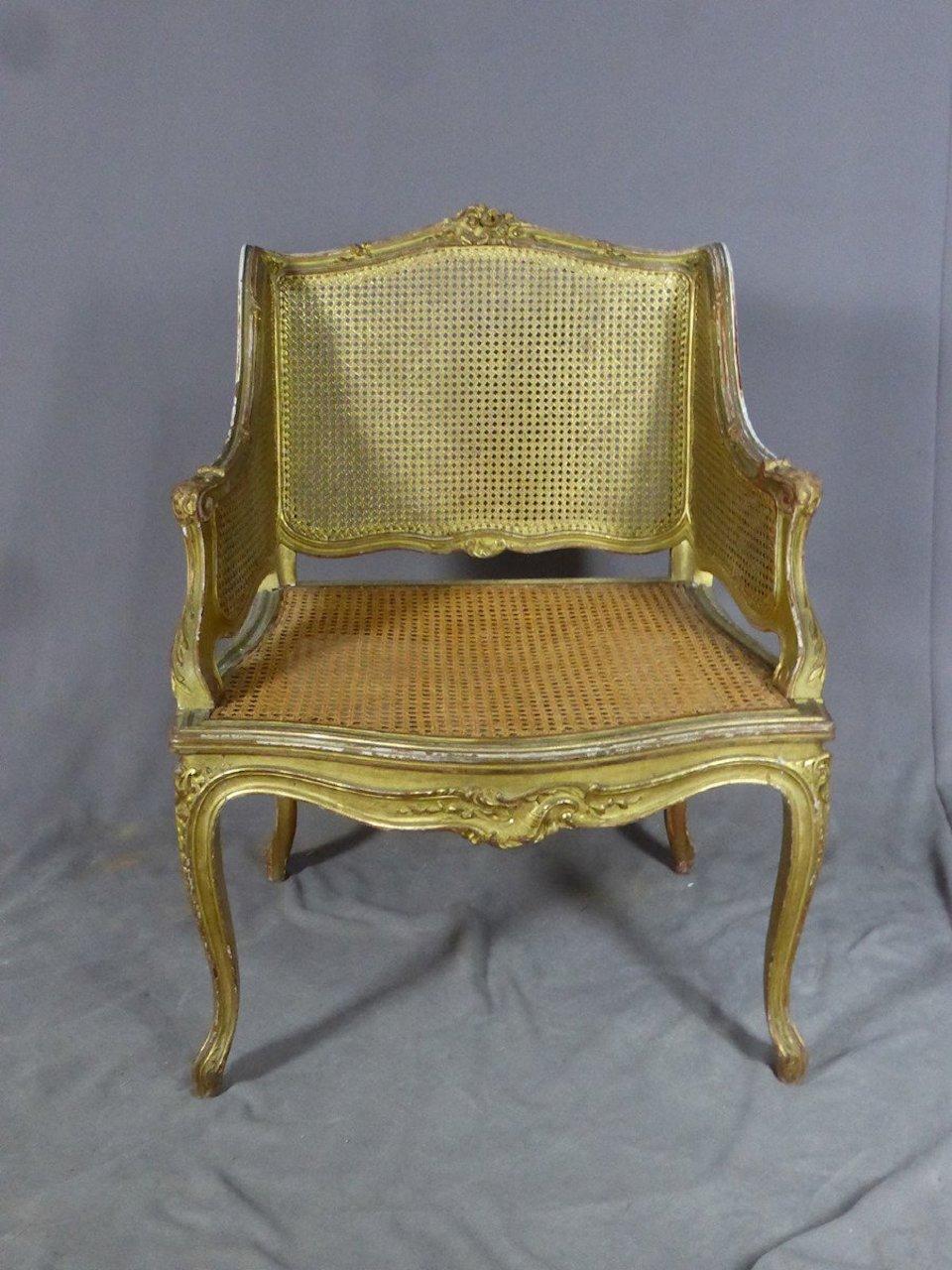 19th Century French Louis XV Golden Wood and Caned Armchair In Good Condition In LEGNY, FR