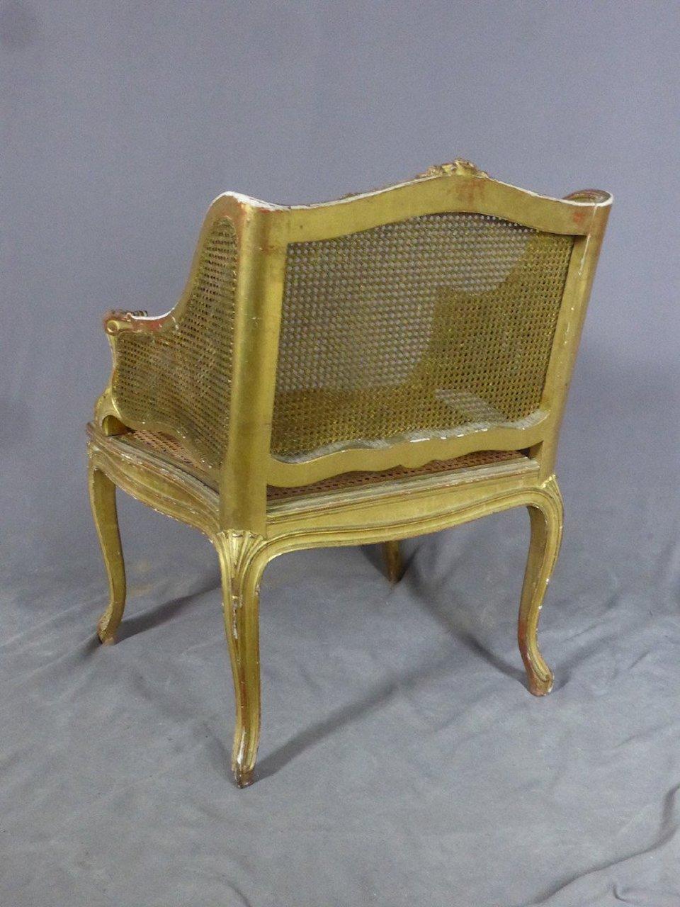 19th Century French Louis XV Golden Wood and Caned Armchair 2