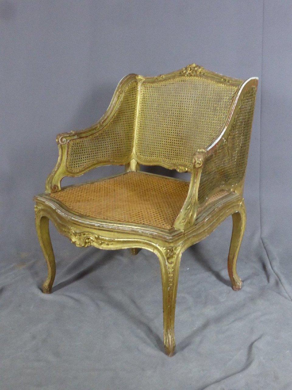 19th Century French Louis XV Golden Wood and Caned Armchair 3