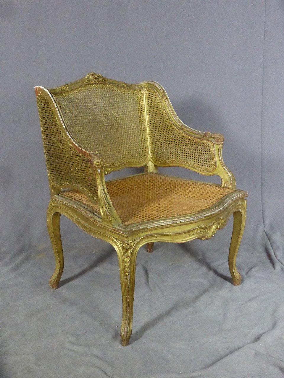 19th Century French Louis XV Golden Wood and Caned Armchair 4