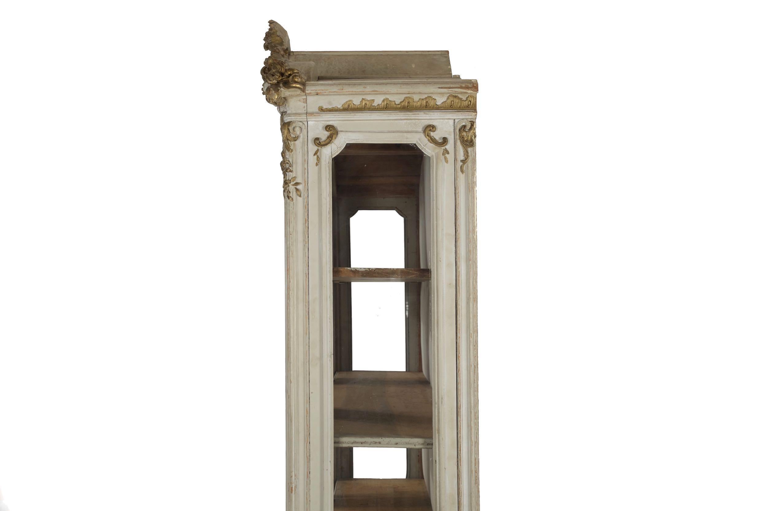 19th Century French Louis XV Gray Painted Display Bookcase Cabinet 7