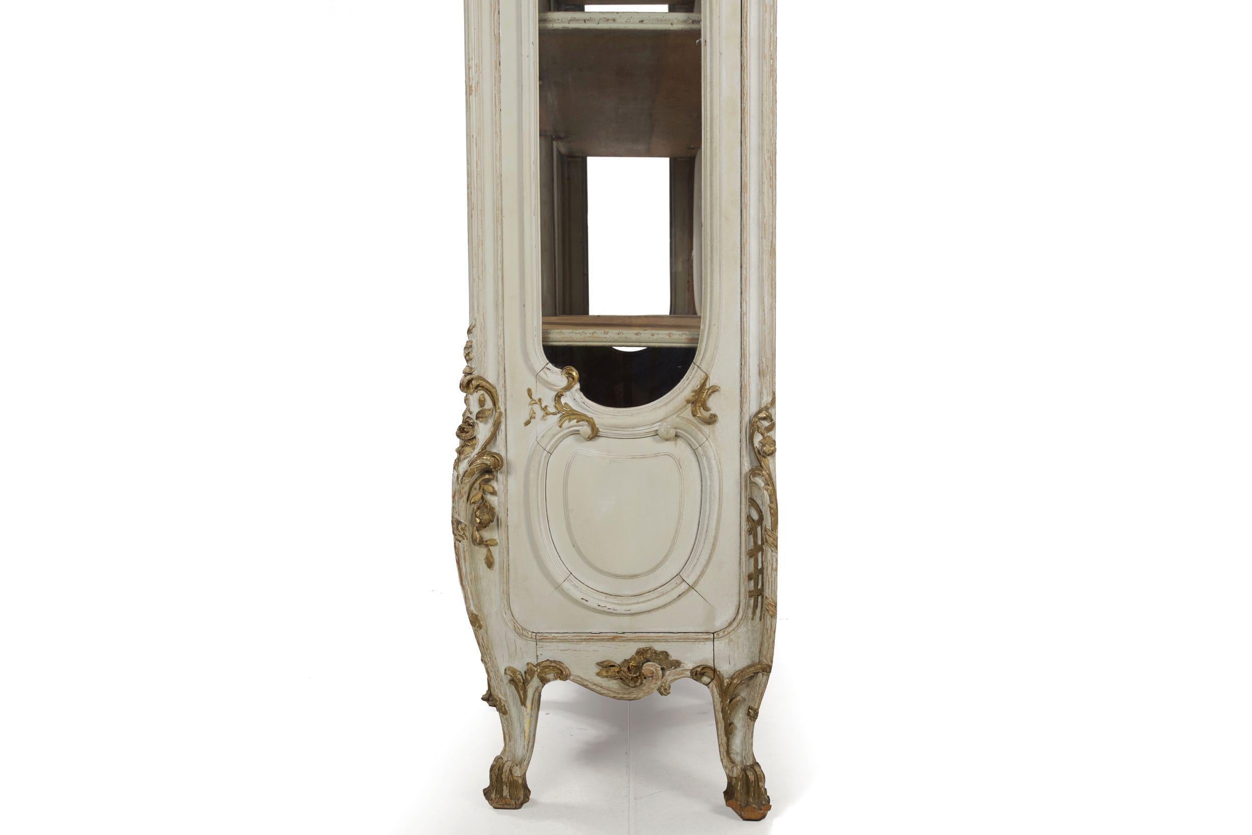 19th Century French Louis XV Gray Painted Display Bookcase Cabinet 8