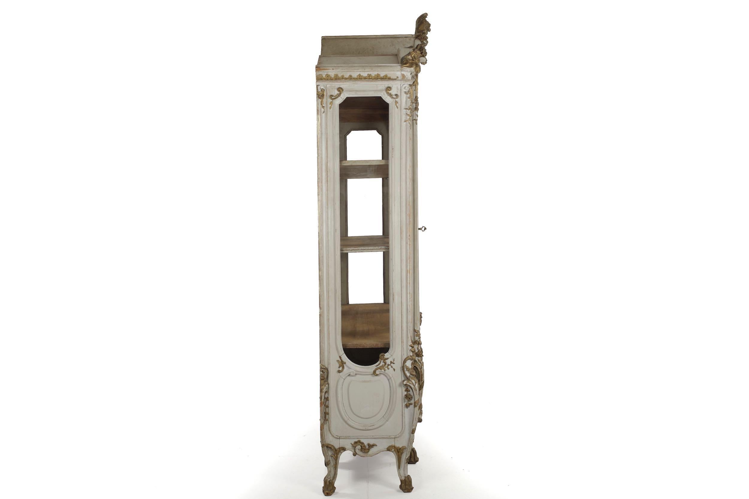 19th Century French Louis XV Gray Painted Display Bookcase Cabinet 2