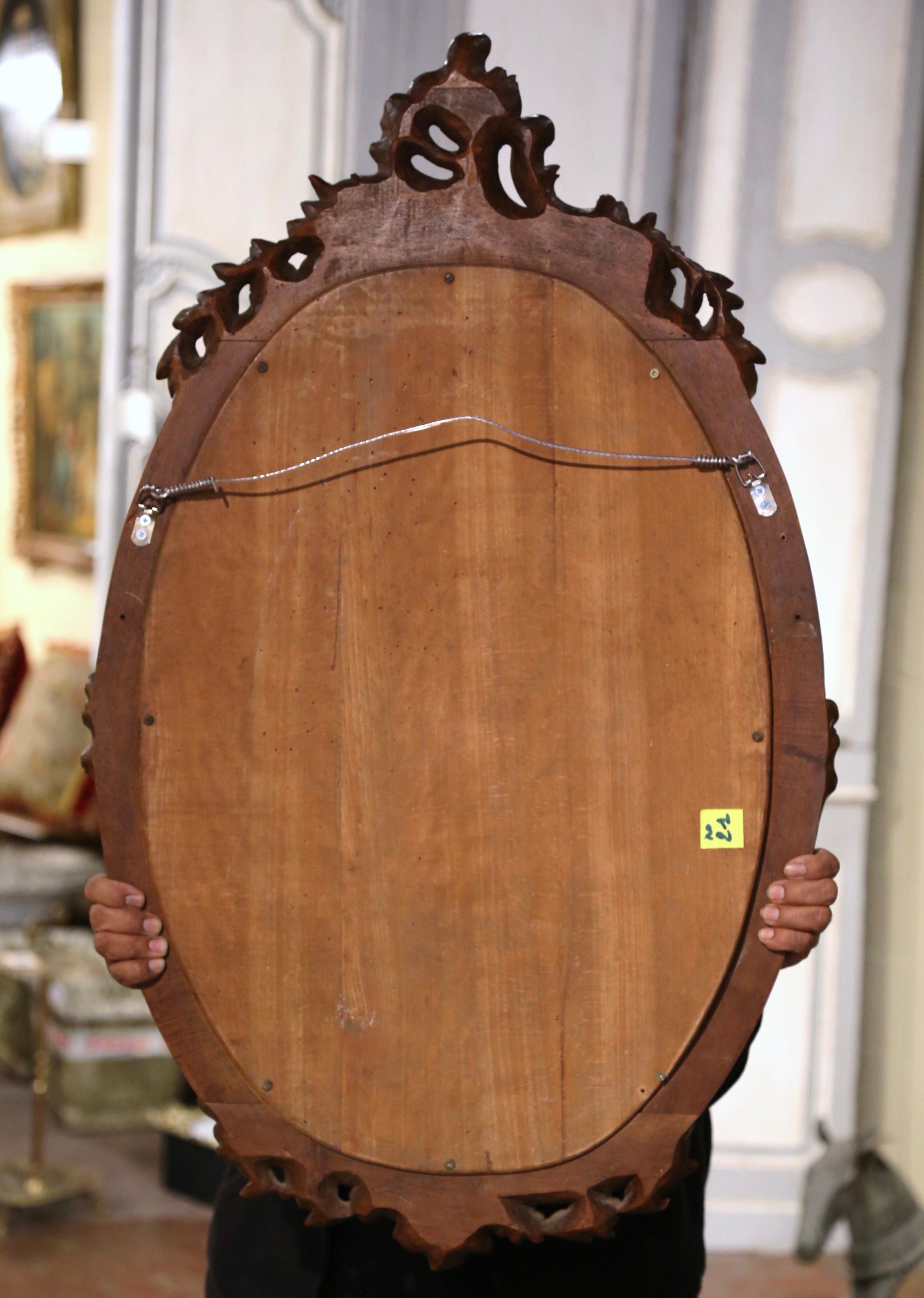 19th Century French Louis XV Hand Carved Walnut and Beveled Glass Oval Mirror For Sale 6