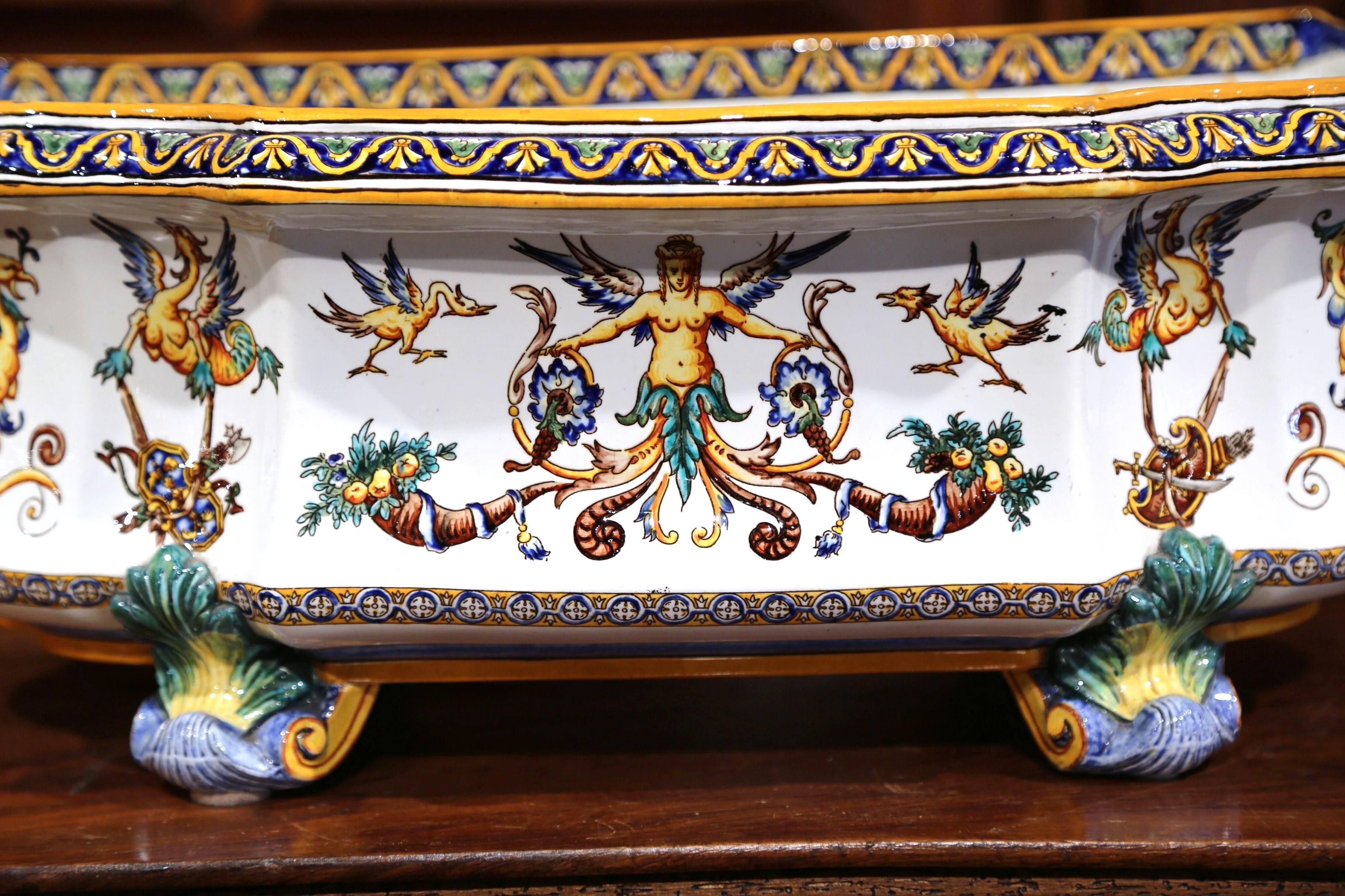 Hand-Crafted 19th Century French Louis XV Hand Painted Faience Jardinière Signed Gien