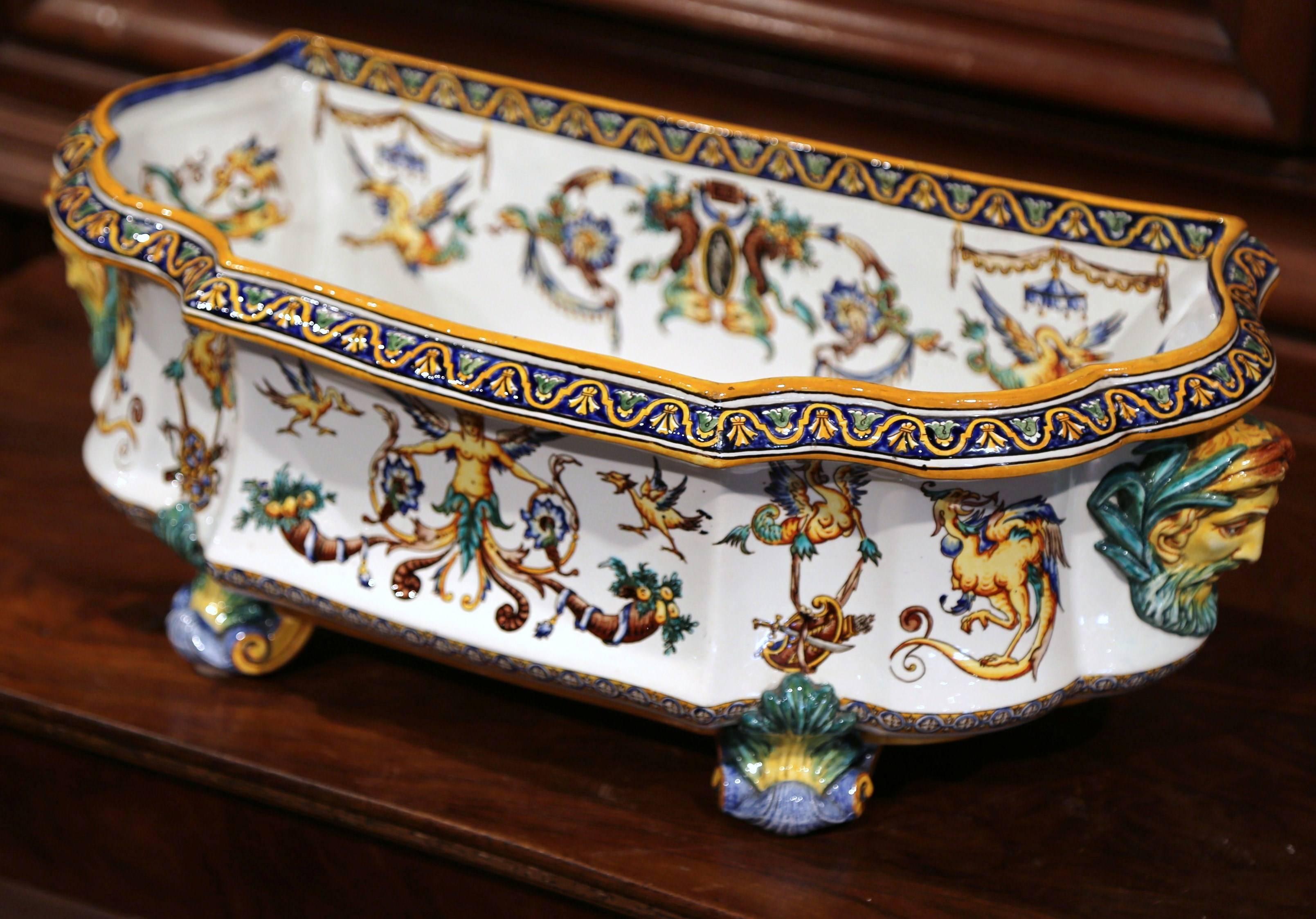19th Century French Louis XV Hand Painted Faience Jardinière Signed Gien 2