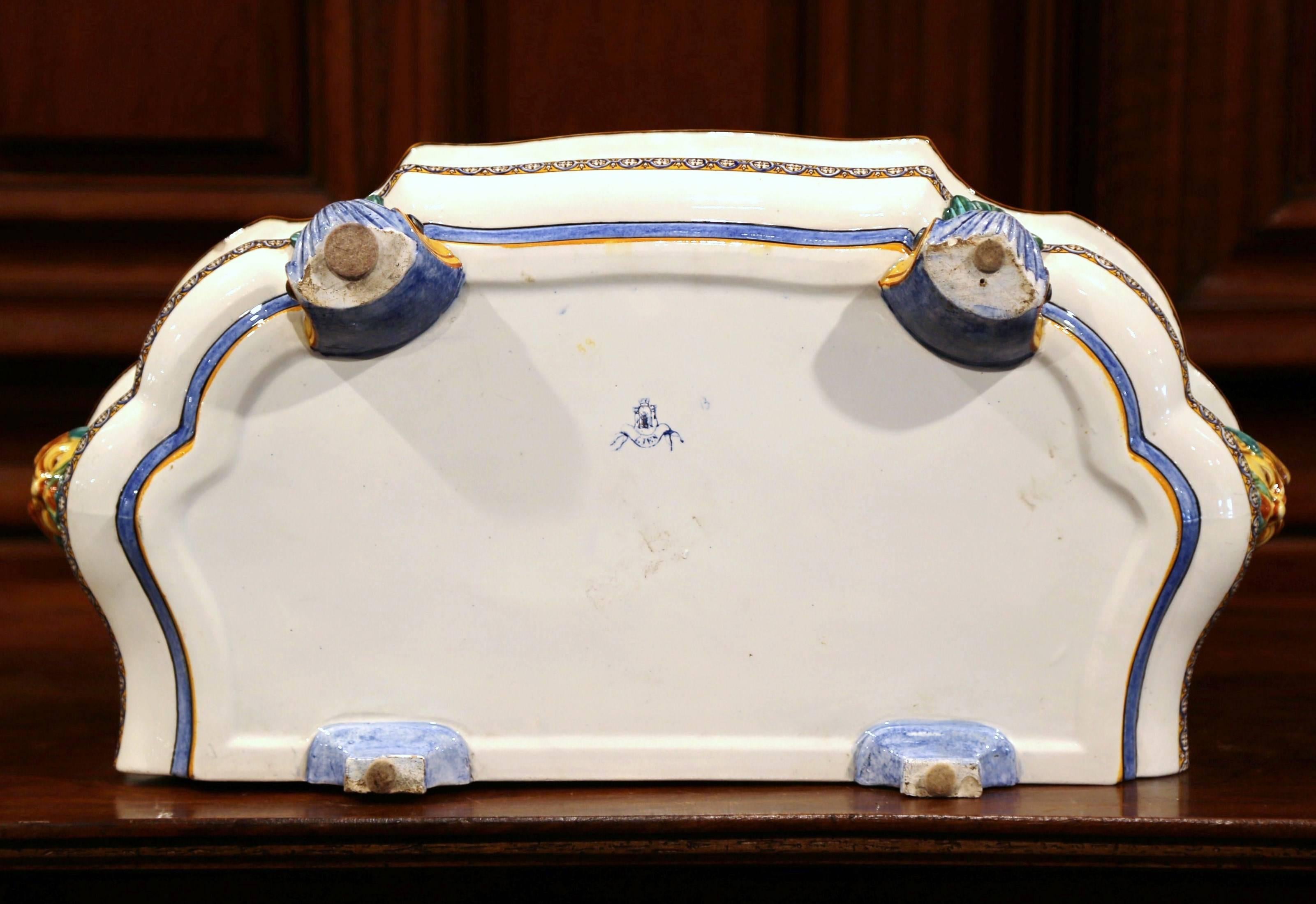 19th Century French Louis XV Hand Painted Faience Jardinière Signed Gien 4