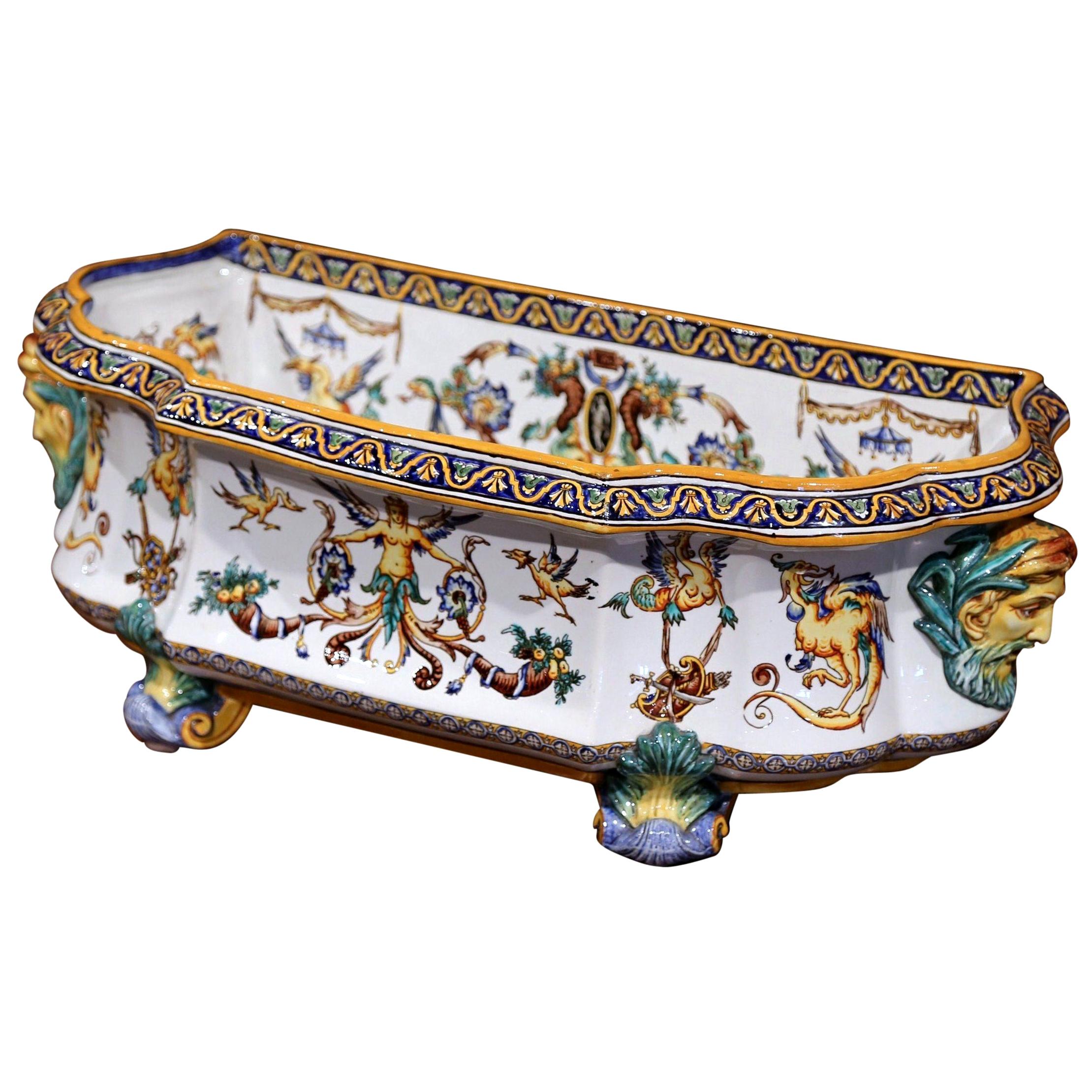 19th Century French Louis XV Hand Painted Faience Jardinière Signed Gien