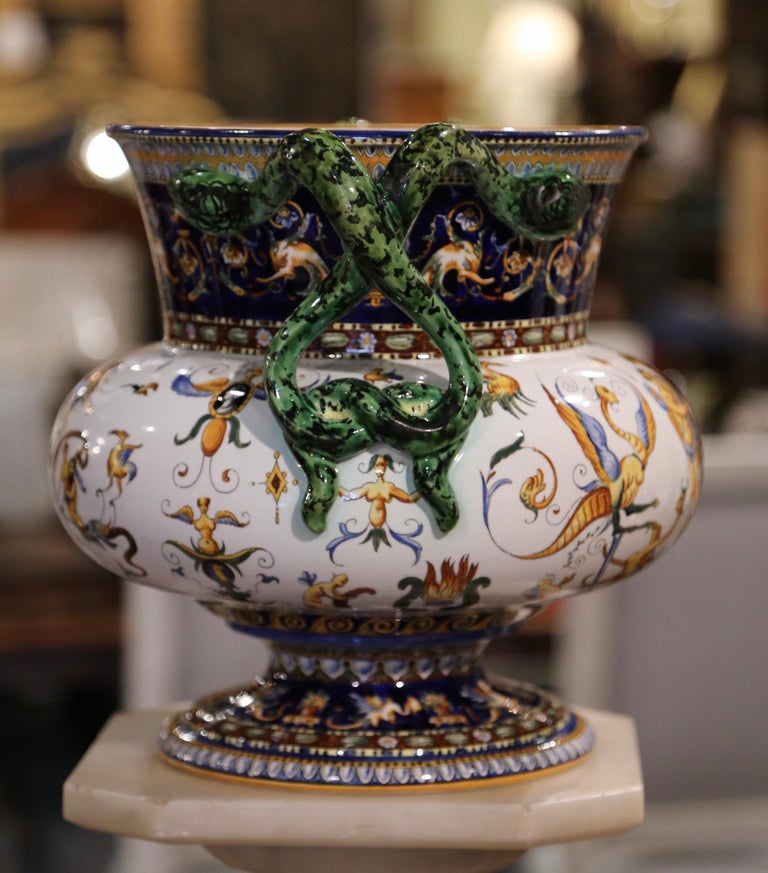 Hand-Painted 19th Century French Louis XV Hand Painted Porcelain Cache Pot from Gien