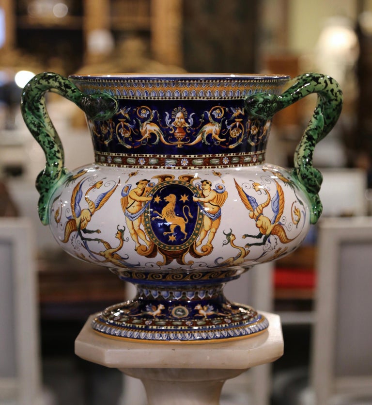 19th Century French Louis XV Hand Painted Porcelain Cache Pot from Gien 1
