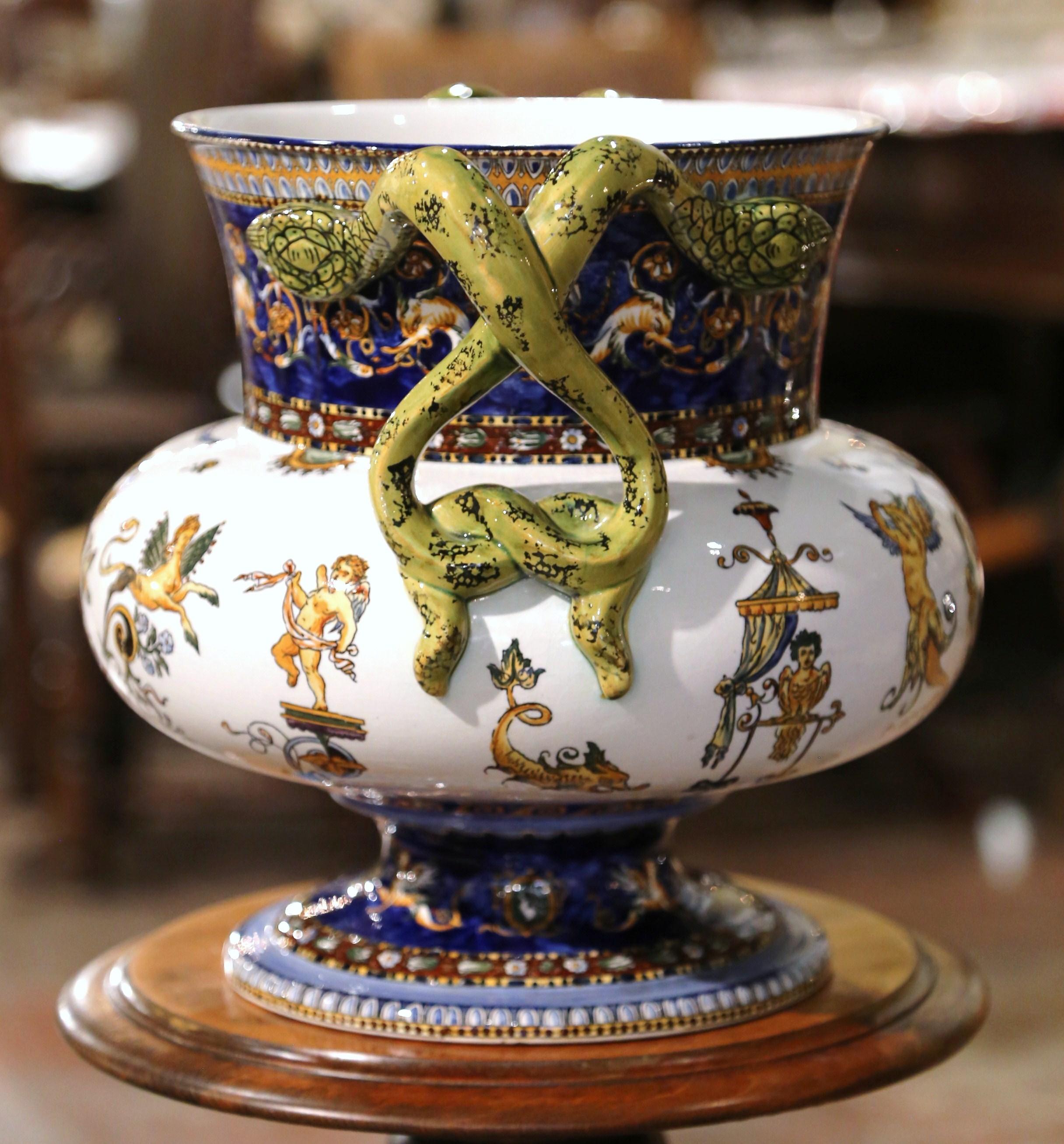 19. Jahrhundert Französisch Louis XV Hand gemalt Porzellan Cache Topf aus Gien im Angebot 2
