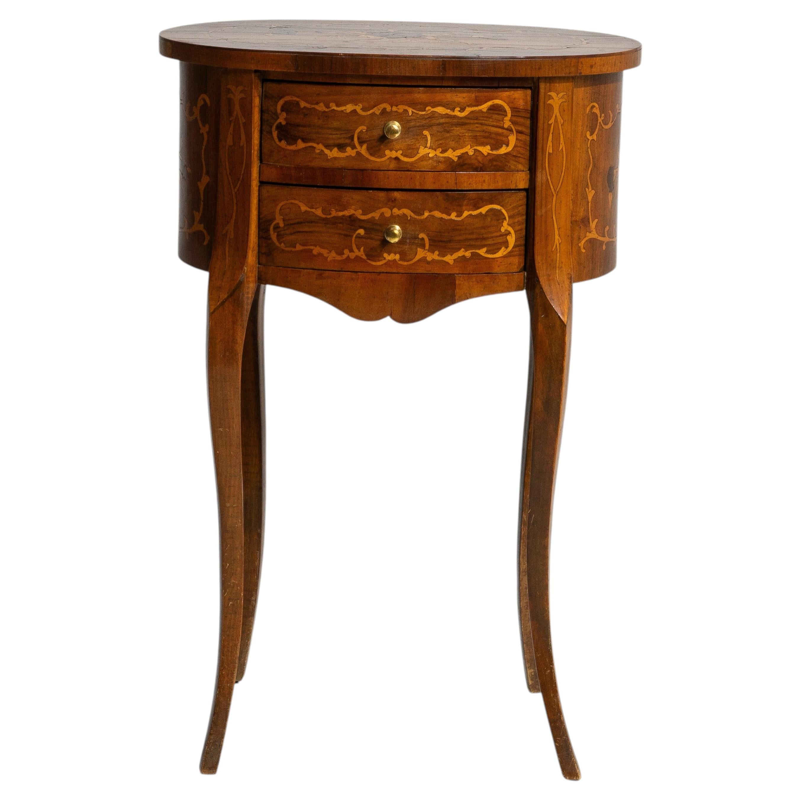 19th Century French Louis XV Inlaid Side Table with Curved Legs