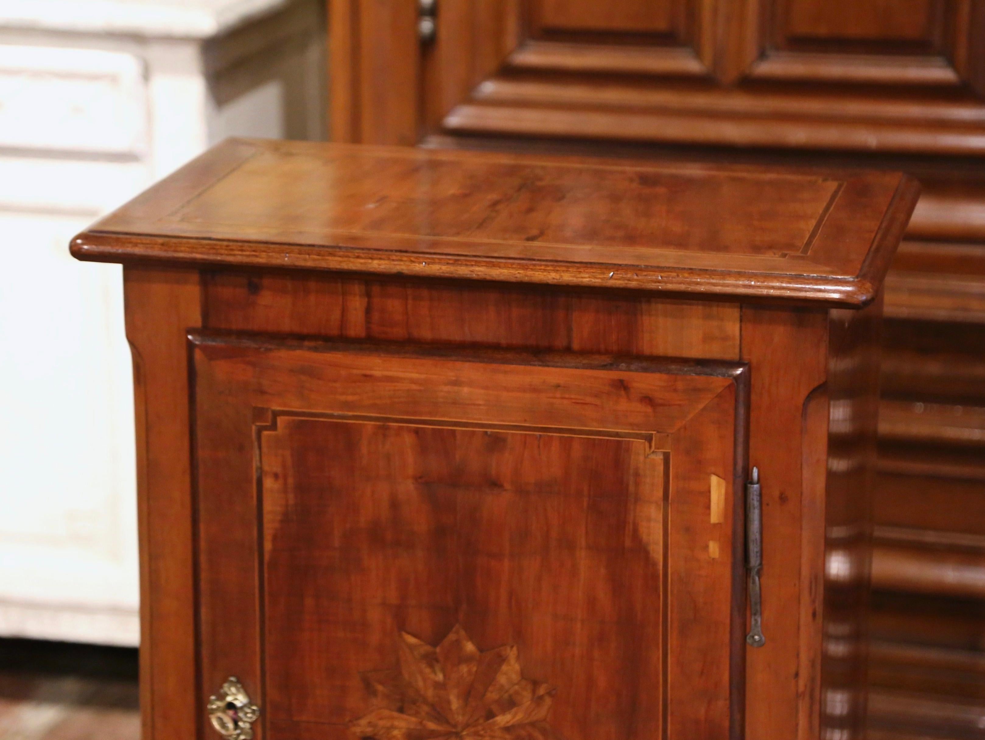 Patinated 19th Century French Louis XV Inlaid Walnut Confiturier Cabinet from Paris