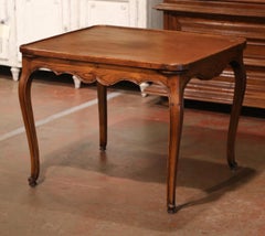 19th Century French Louis XV Leather Top Carved Elm Game Table