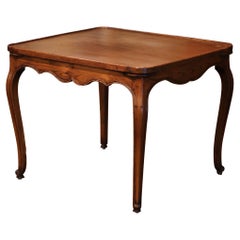 19th Century French Louis XV Leather Top Carved Elm Game Table