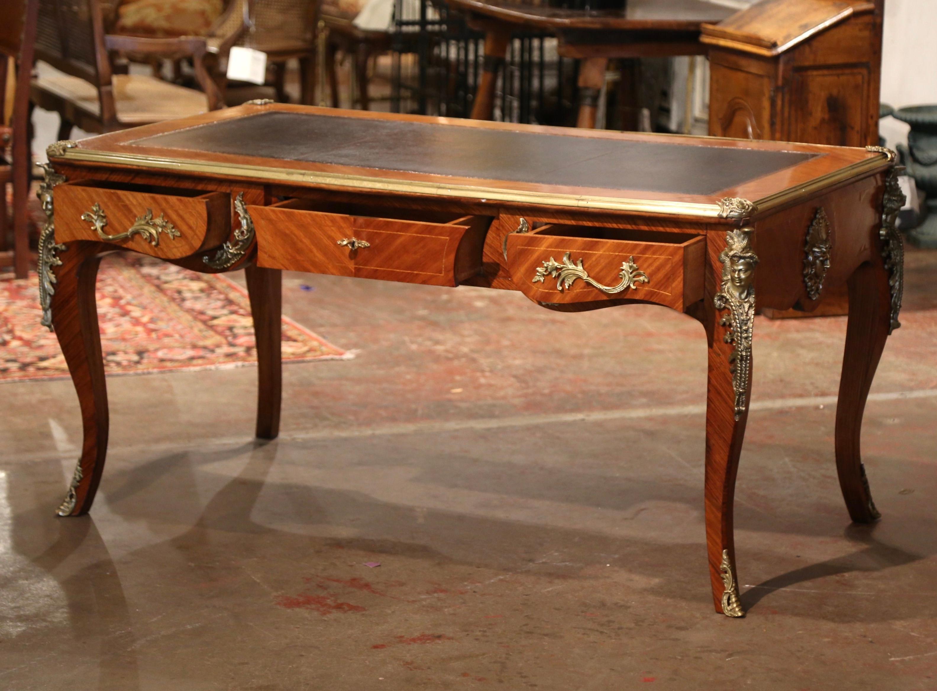 19th Century French Louis XV Leather Top Walnut Partner Desk with Bronze Mounts  For Sale 6