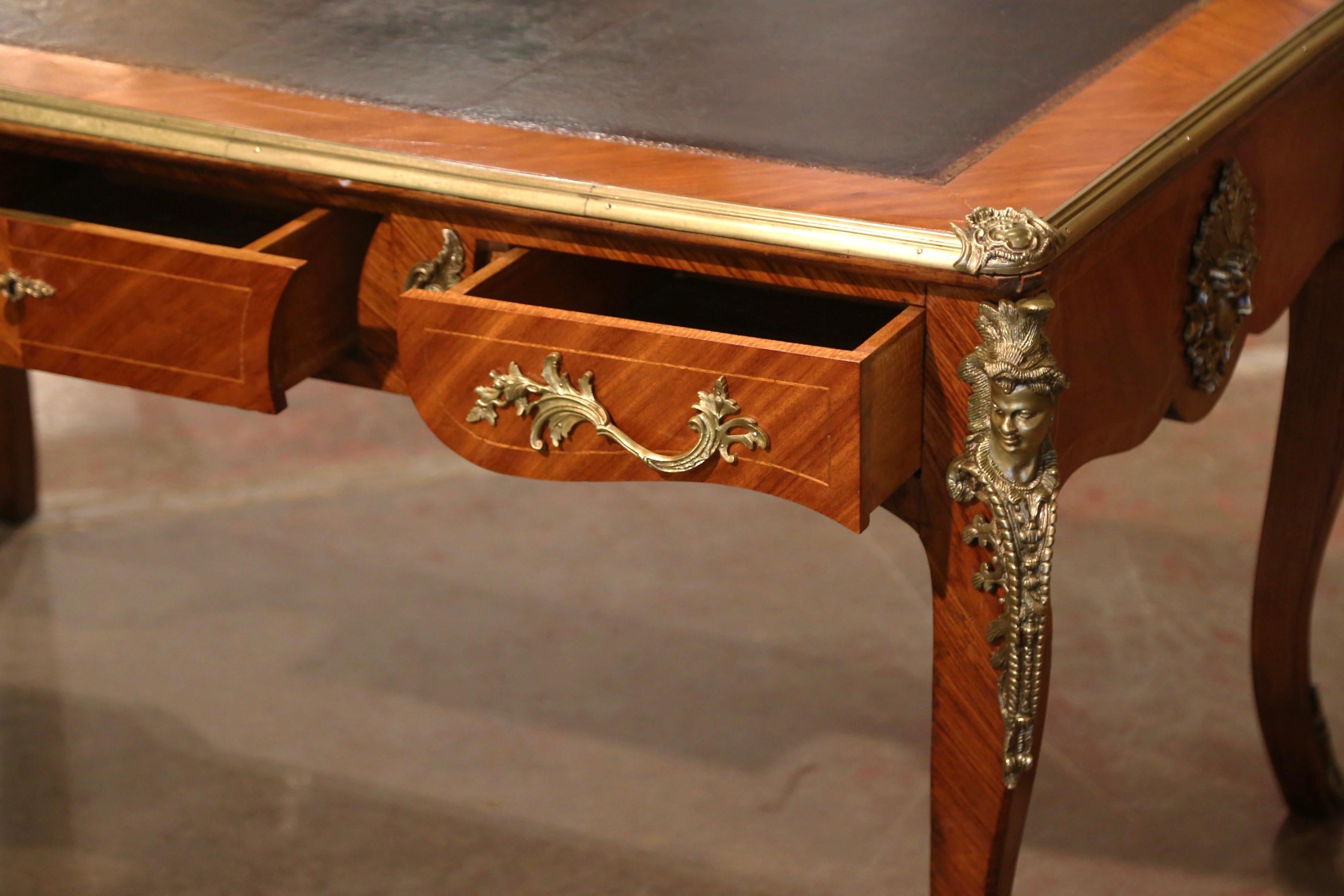19th Century French Louis XV Leather Top Walnut Partner Desk with Bronze Mounts  For Sale 7