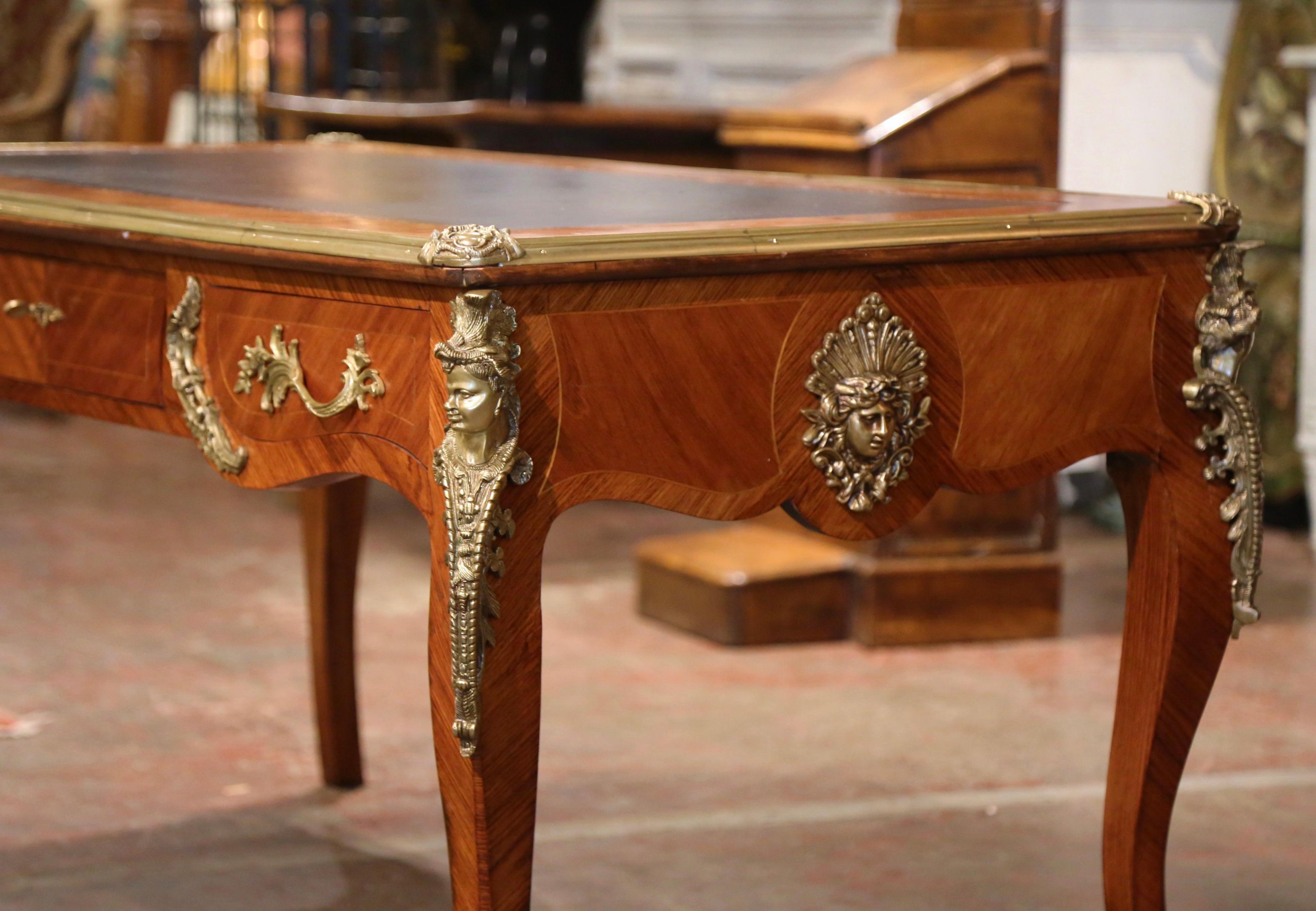 19th Century French Louis XV Leather Top Walnut Partner Desk with Bronze Mounts  For Sale 1