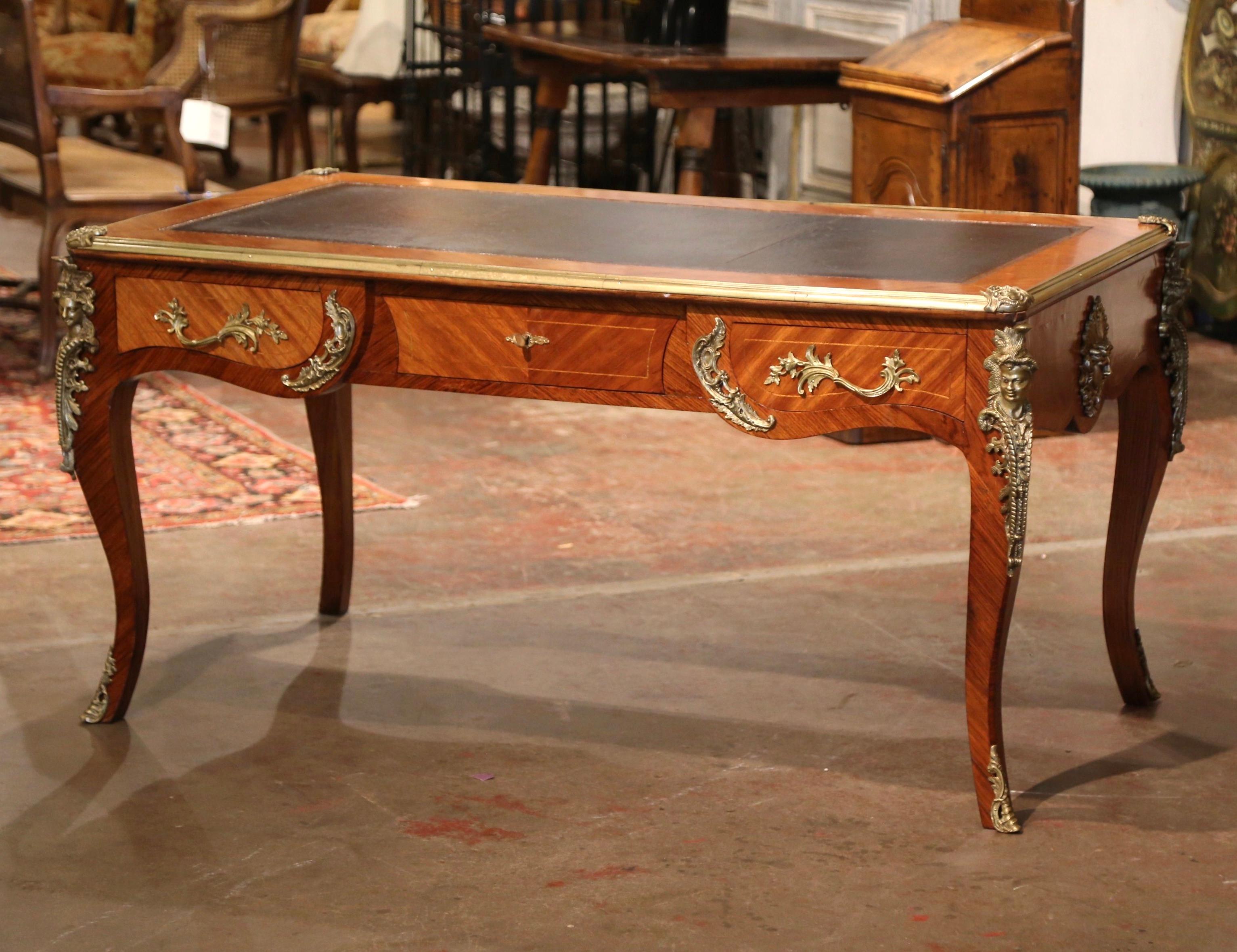 19th Century French Louis XV Leather Top Walnut Partner Desk with Bronze Mounts  For Sale 2