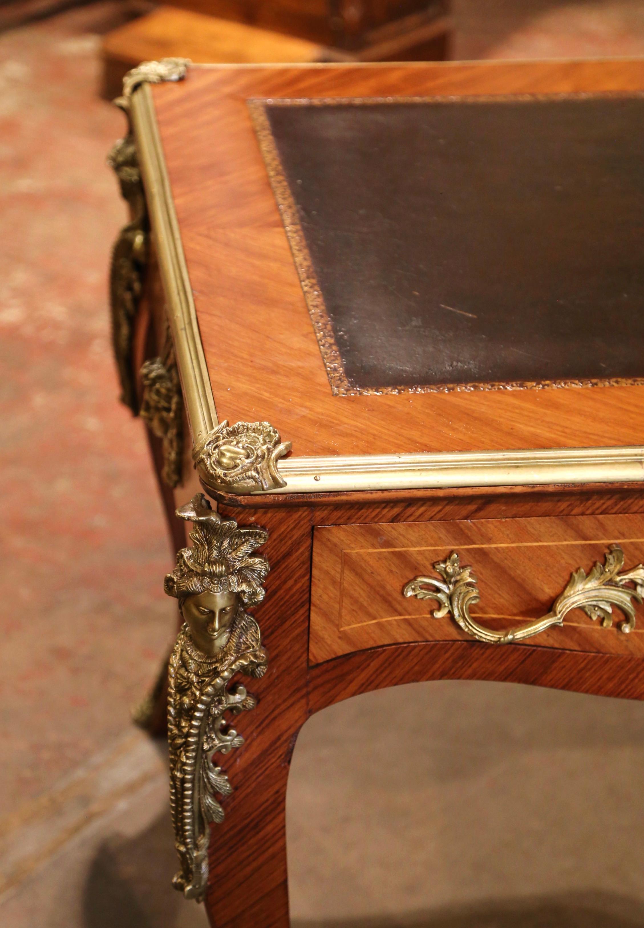 19th Century French Louis XV Leather Top Walnut Partner Desk with Bronze Mounts  For Sale 3