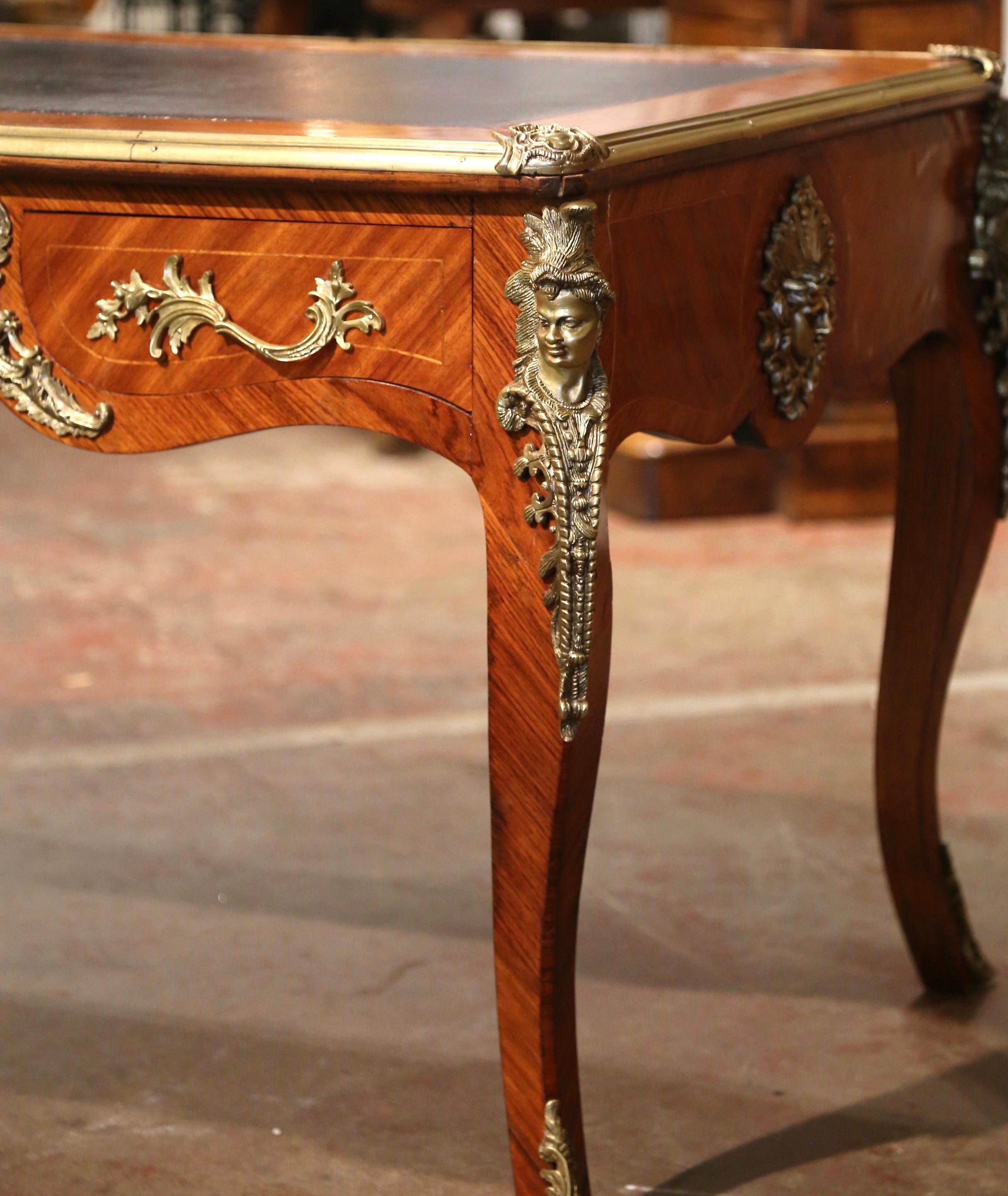19th Century French Louis XV Leather Top Walnut Partner Desk with Bronze Mounts  For Sale 4