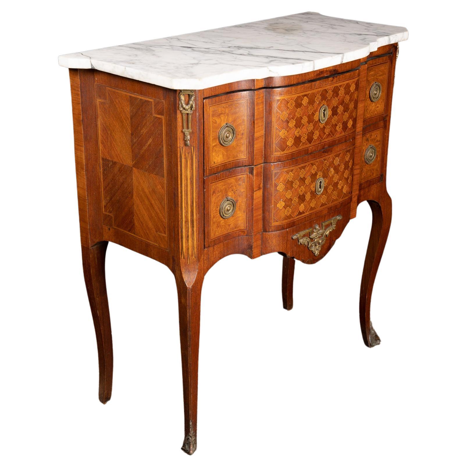19th Century French, Louis XV-Louis XVI Transition Kingwood Marble Top Chest For Sale