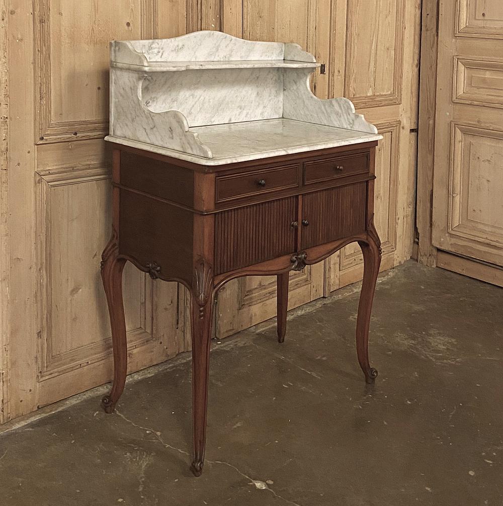 Hand-Crafted 19th Century French Louis XV Mahogany Marble-Top Washstand