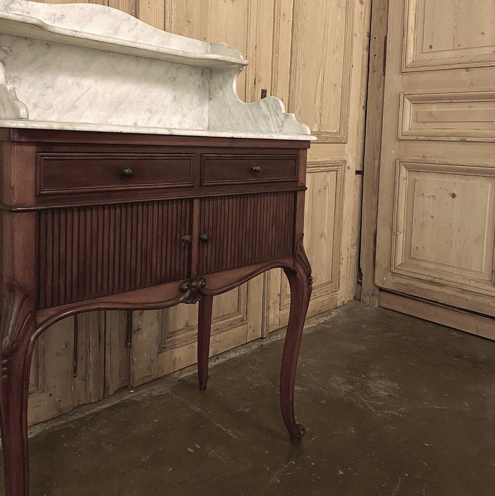Late 19th Century 19th Century French Louis XV Mahogany Marble-Top Washstand