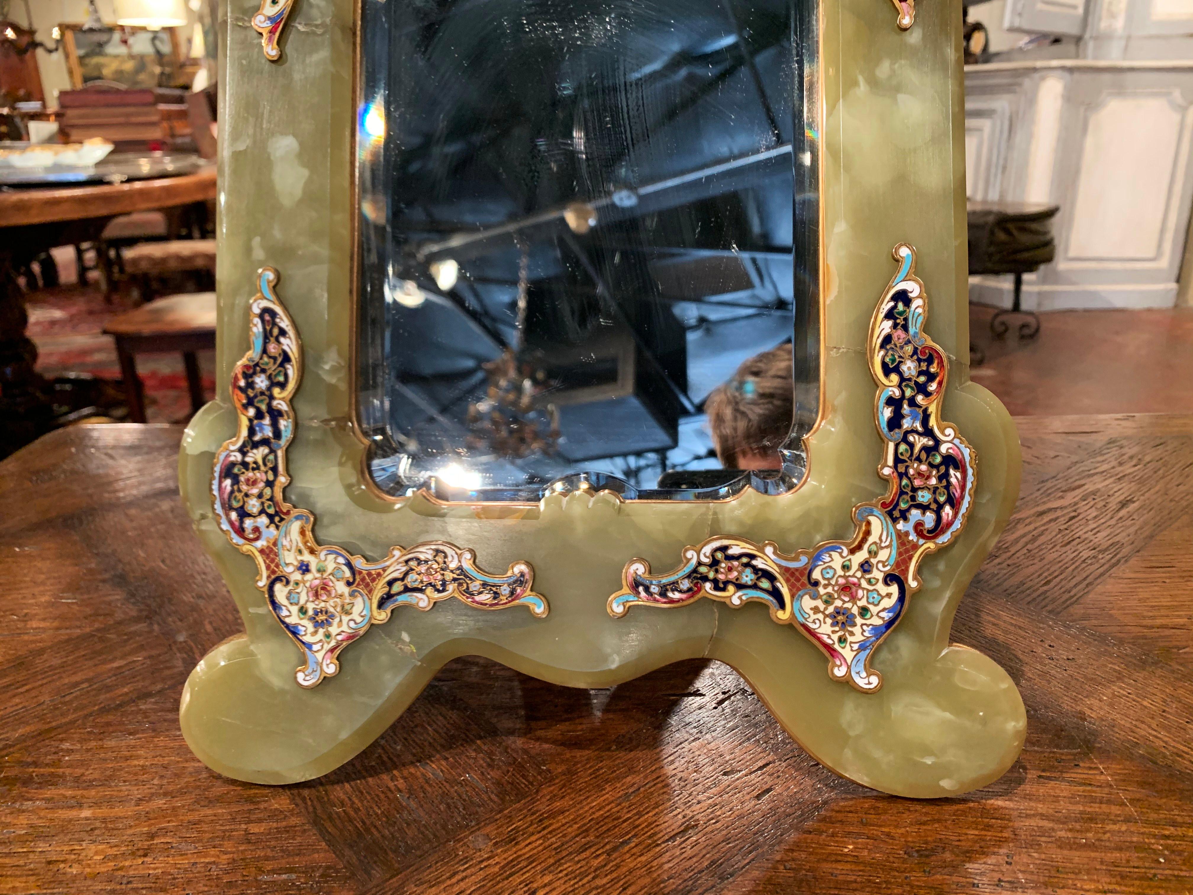 19th Century French Louis XV Marble and Champlevé Vanity Table Mirror In Excellent Condition For Sale In Dallas, TX