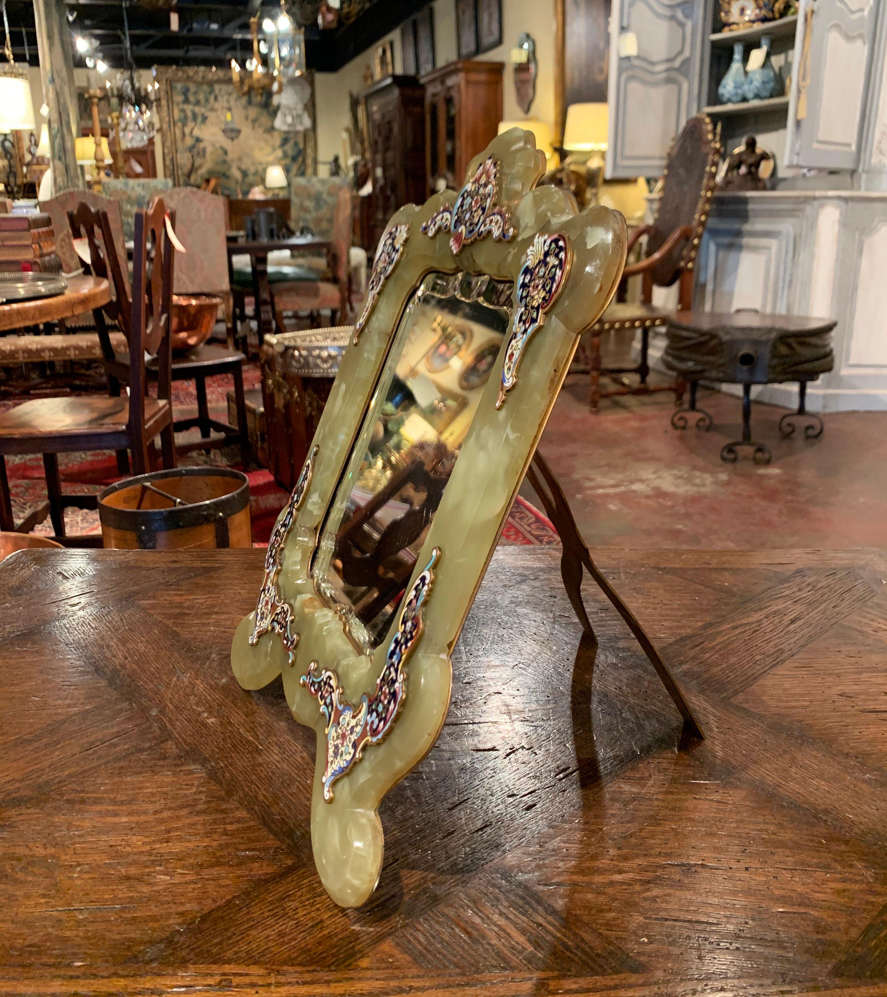 19th Century French Louis XV Marble and Champlevé Vanity Table Mirror For Sale 1