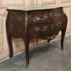 19th Century French Louis XV Marble-Top Bombe Commode