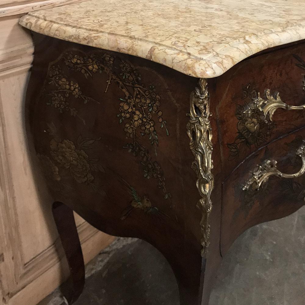 Bronze 19th Century French Louis XV Marble-Top Bombe Commode