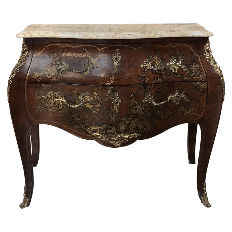 19th Century French Louis XV Marble-Top Bombe Commode