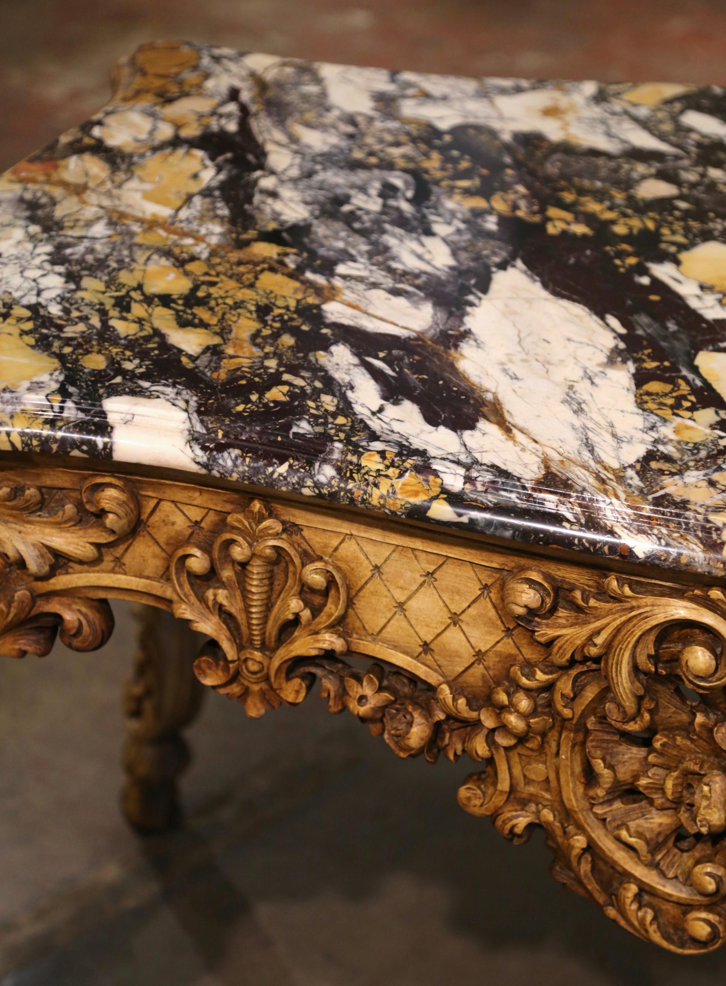 19th Century French Louis XV Marble Top Carved Bleached Walnut Console Table  For Sale 9