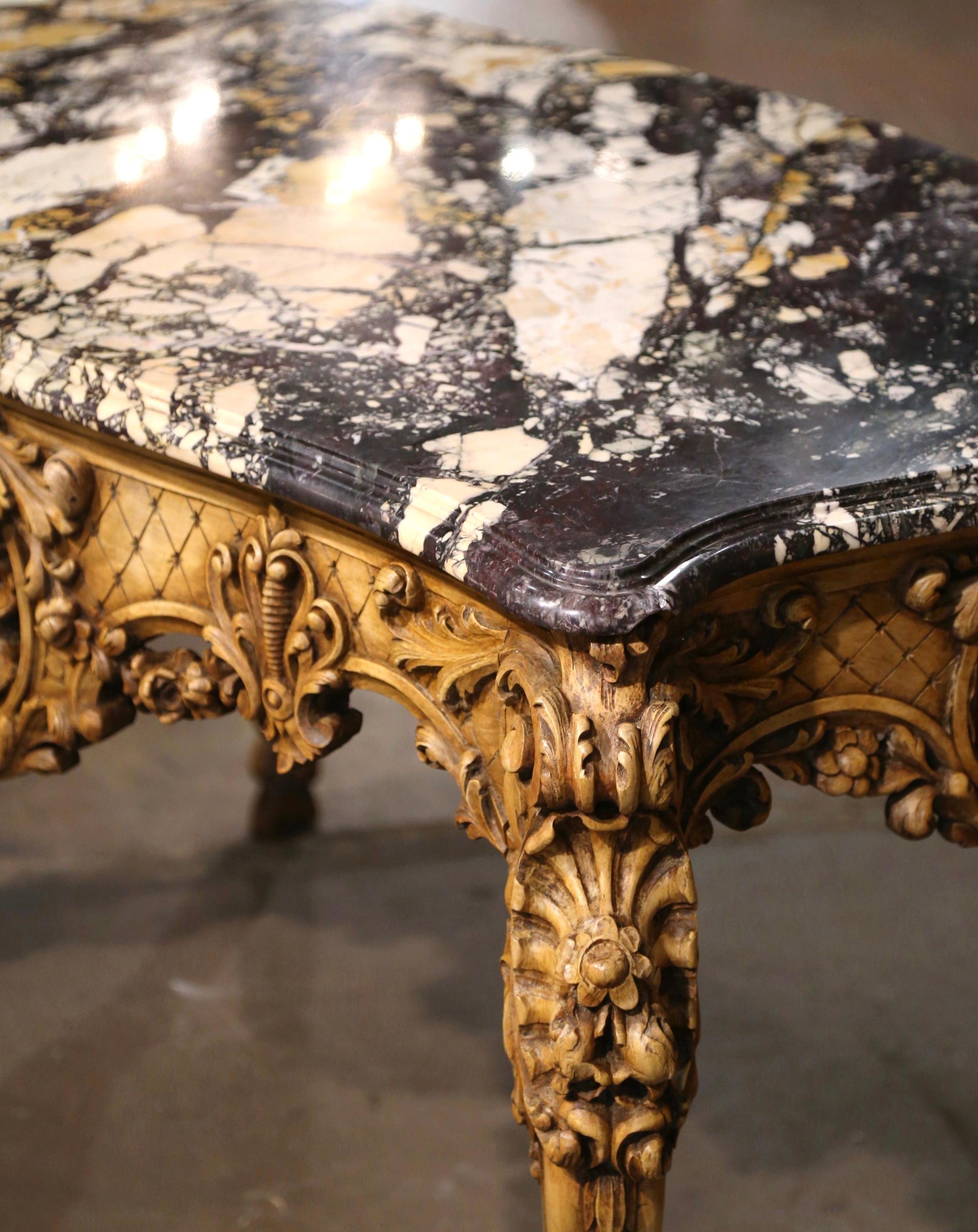 19th Century French Louis XV Marble Top Carved Bleached Walnut Console Table  For Sale 5
