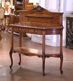 19th Century French Louis XV Marble Top Carved Walnut Server Desserte Table