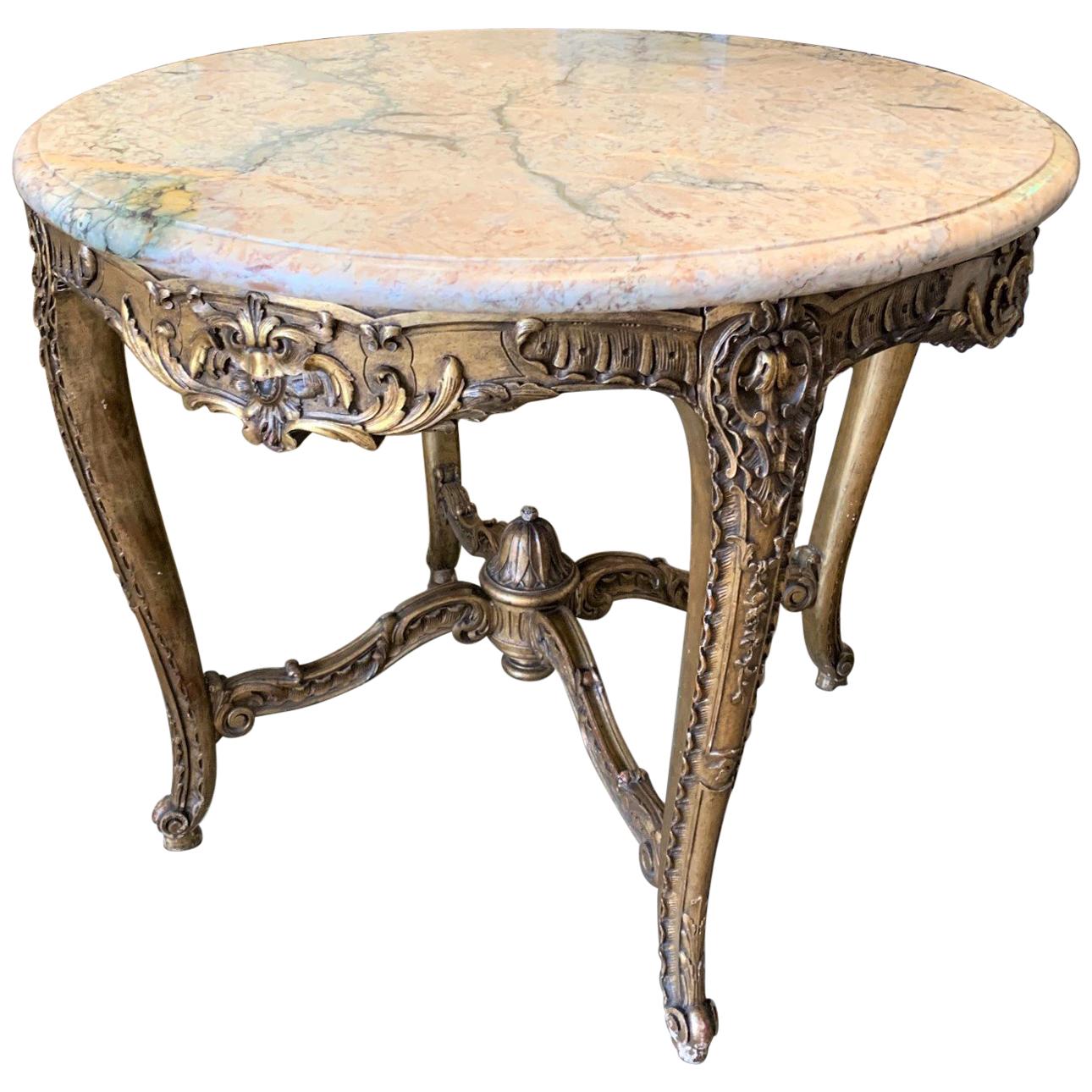 19th Century French Louis XV Marble Top Centre Table