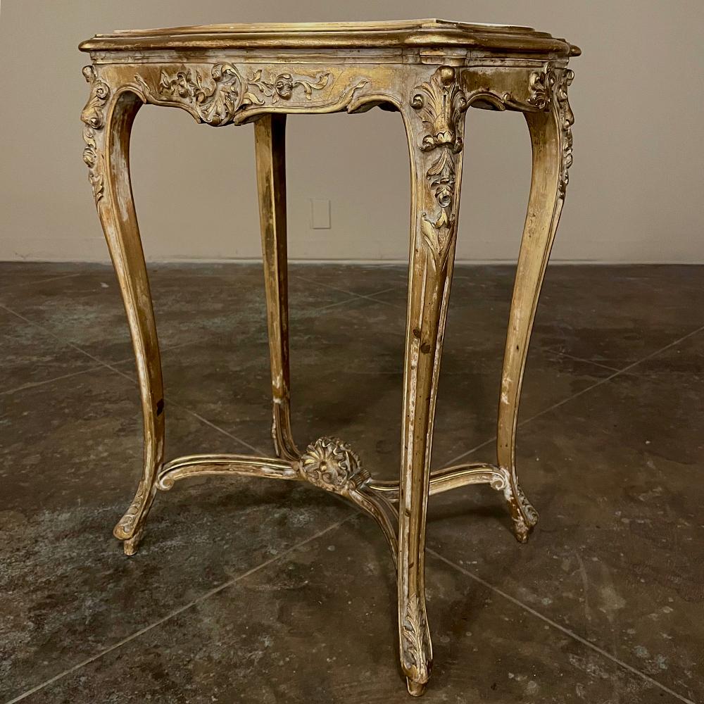 19th Century French Louis XV Marble Top Giltwood End Table For Sale 4