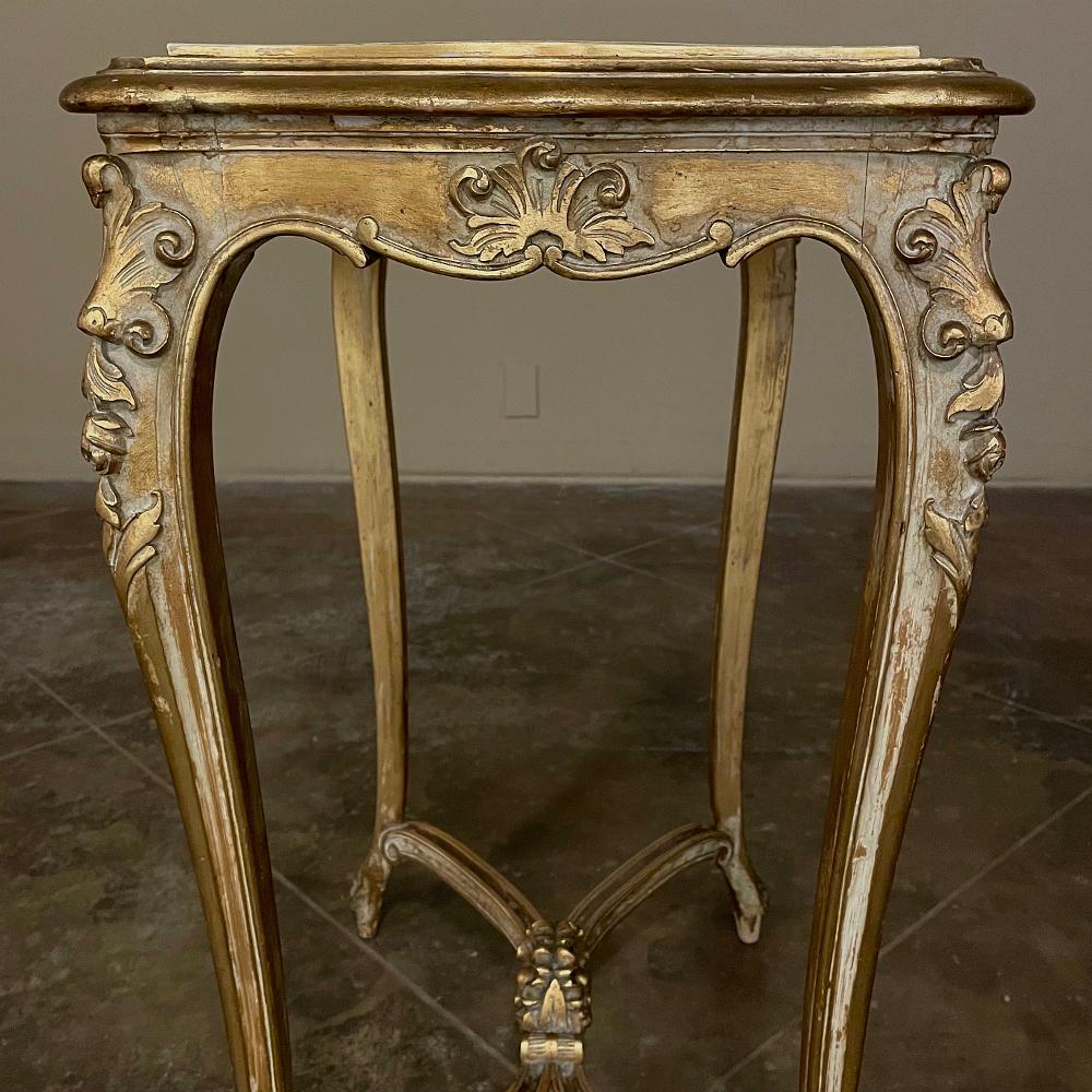 19th Century French Louis XV Marble Top Giltwood End Table For Sale 5