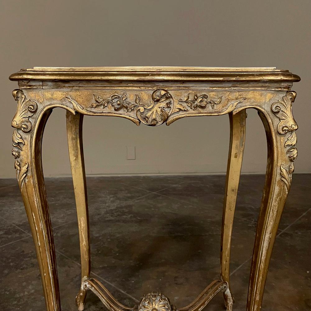 19th Century French Louis XV Marble Top Giltwood End Table For Sale 7